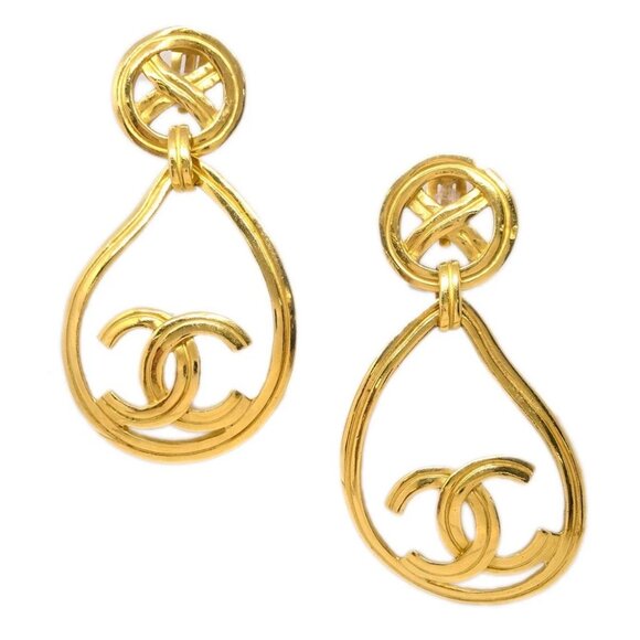 Chanel Dangle Earrings CC Clip-On Gold 96P - Picture 1 of 4